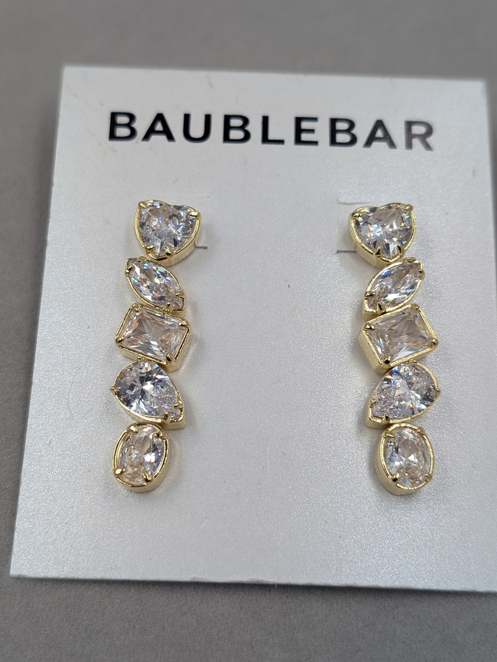 BaubleBar Mixed Crystal Linear Drop Earrings Gold Clear | 0820